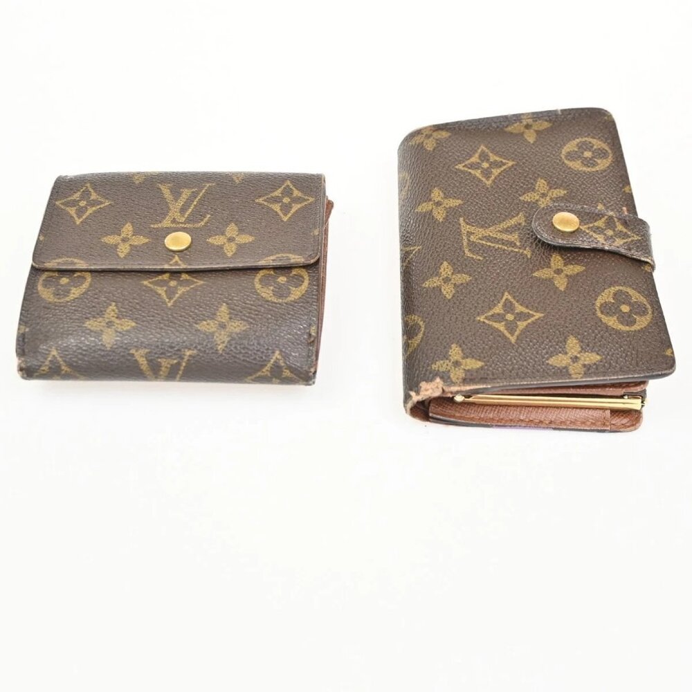 LOUIS VUITTON LV Logo 2 Set Bifold Wallet Monogram Leather Brown 05KC357